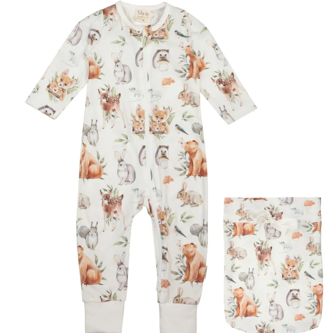 Ma-ia Family Metsäneläimet-pyjama vauvalle luonnonvalkoinen