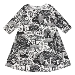 Muumi Jenni-mekko Puisto mustavalkoinen