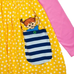 Peppi Pitkätossu Pilkukas-mekko keltainen